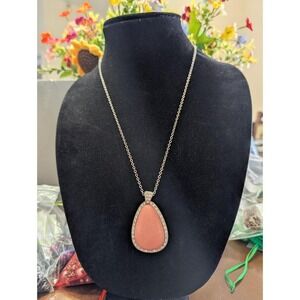 Vintage Acron SDNH Statement Necklace with Pink Teardrop Cabochon Surrounded by‎